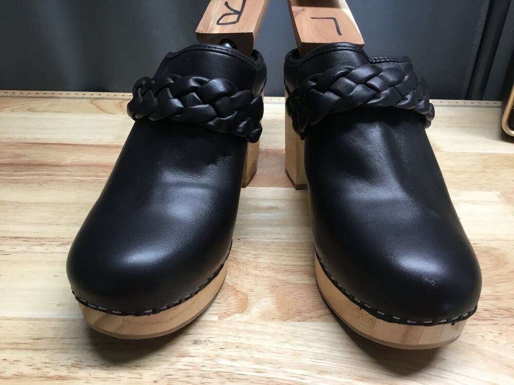 Dolce Vita Braided Clog Women's 10 Black Leather Slip On Block Heel Round Toe